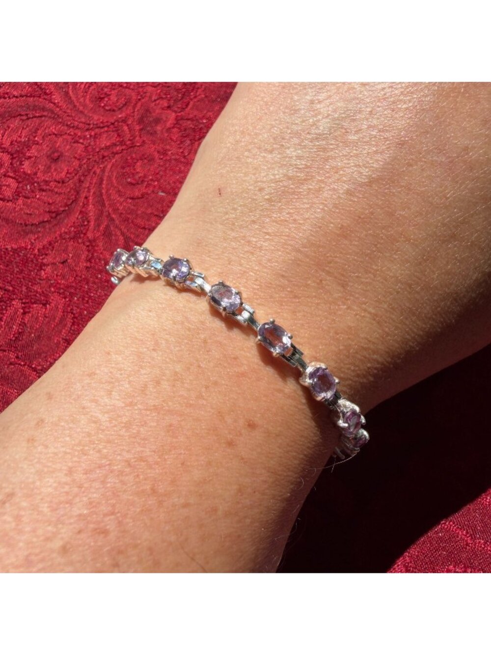 Vintage Sterling Silver Lavender Amethyst Oval Tennis Bracelet Rose De France
